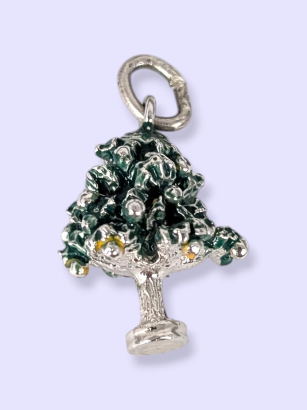 Vintage Sterling Silver Green & Yellow Enamel Christmas Tree Charm